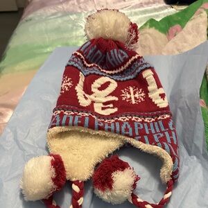 Cozy Red and White Winter Hat with Ear Flaps